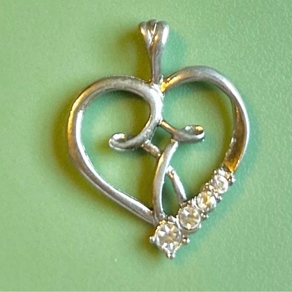 April Birthstones Heart & Cross Silver Pendant Signed CAMCO Vintage Jewelry - Picture 4 of 7
